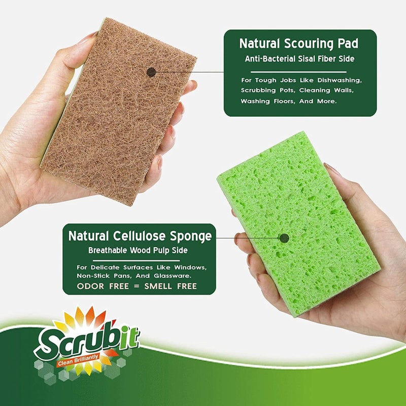 SCRUBIT Natural Sponges - 10 Pack Biodegradable Compostable Cellulose and Coconut Natural Sponges for Dishes, Eco Friendly Non Toxic Kitchen Sponge - Image 3